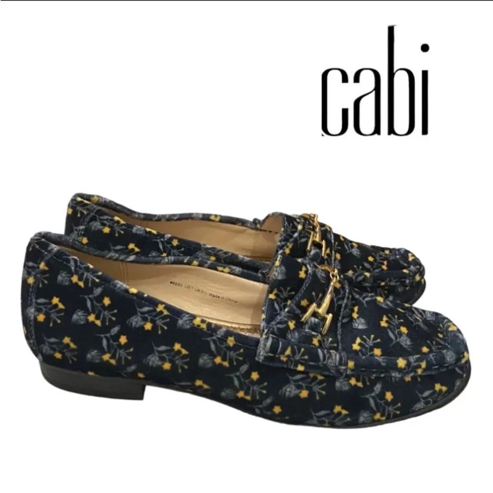 CABI Women's Carnaby Blue Floral Velvet Slip On Loafers 7